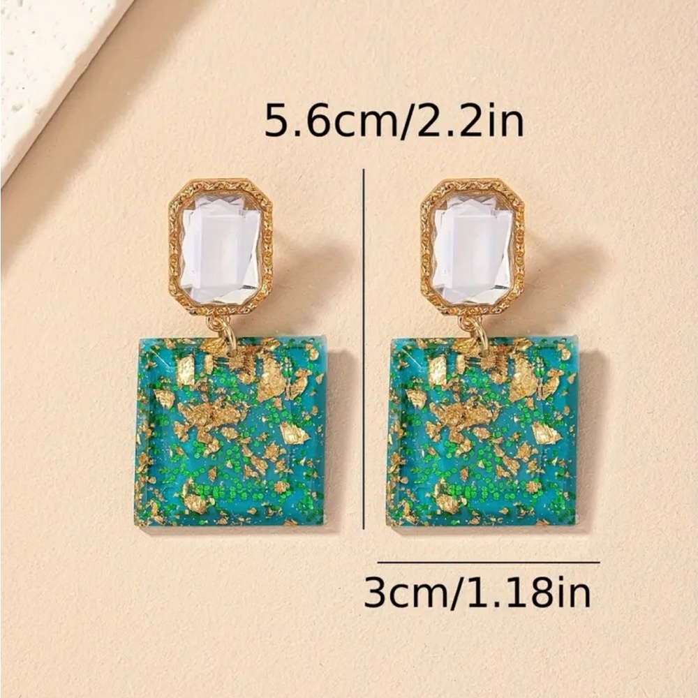 Brand New Rectangle Shape Resinous Dangle Earrings - image 2